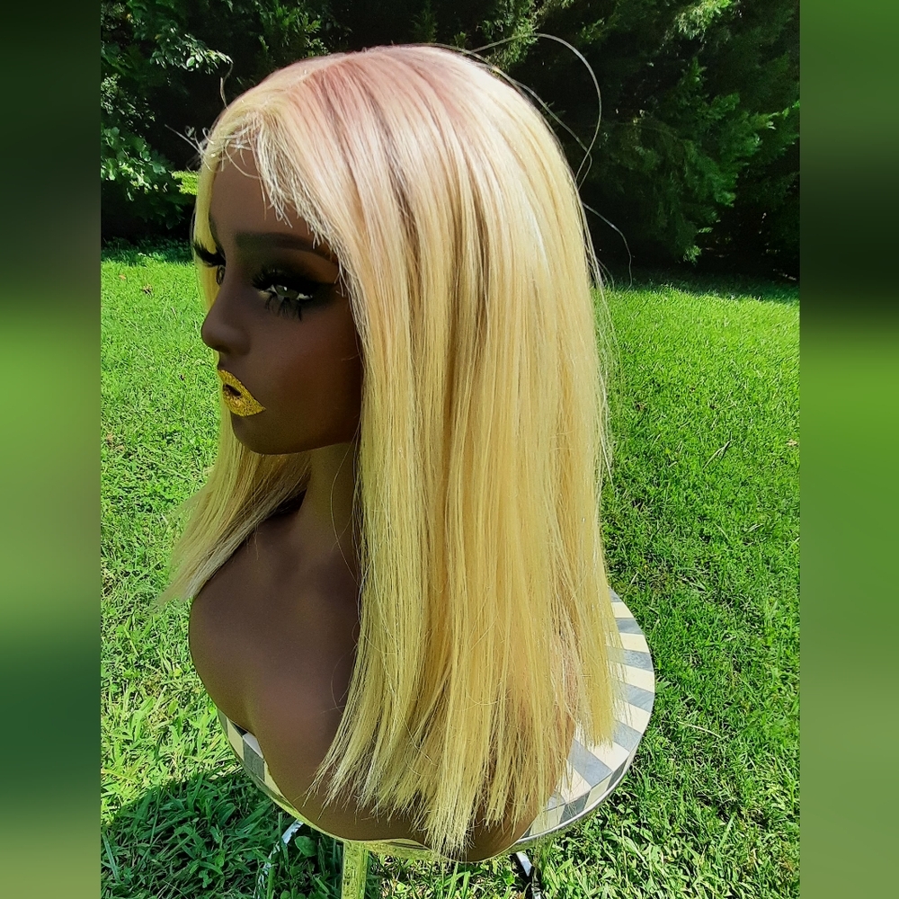 13x6 reddish roots blonde Bob lace wig